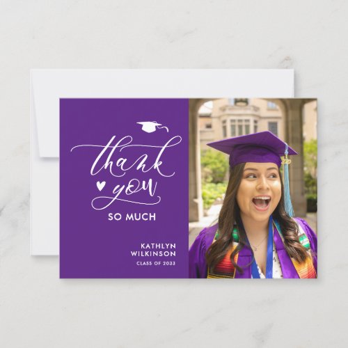 Purple Elegant Script Photo Graduation Thank You Invitation