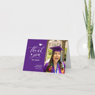 Purple Elegant Script Photo Minimalist Graduation Thank You Card