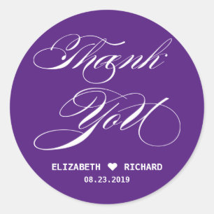 Purple Elegant Script Thank You Wedding Favor Classic Round Sticker