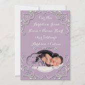 Purple Elegant Scroll Baby Birth Announcement (Back)
