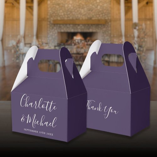 Purple Elegant Signature Script Wedding Favor Boxes