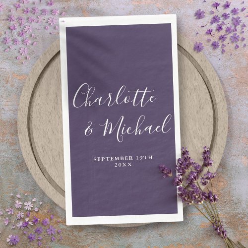 Purple Elegant Signature Script Wedding Paper Guest Towels