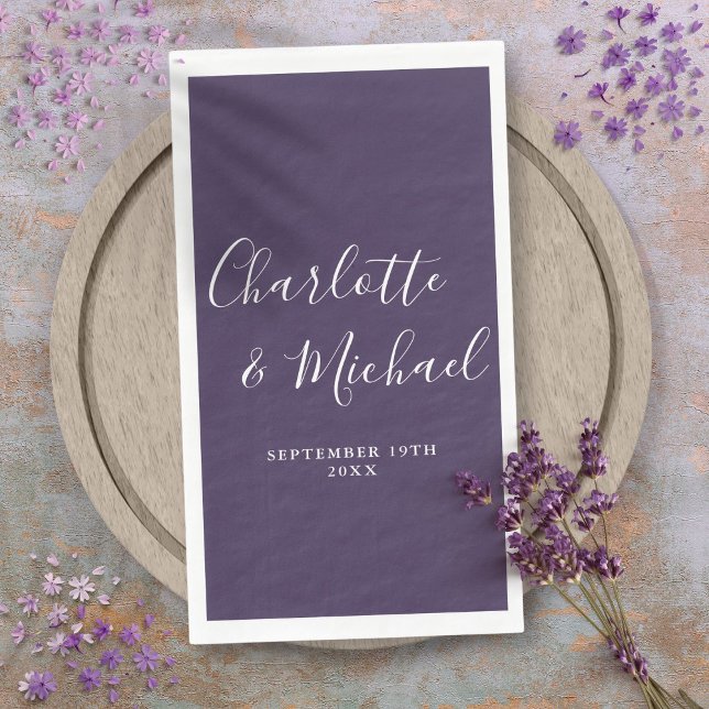 Purple Elegant Signature Script Wedding Paper Guest Towels (Purple Elegant Signature Script Wedding Paper Guest Towels)