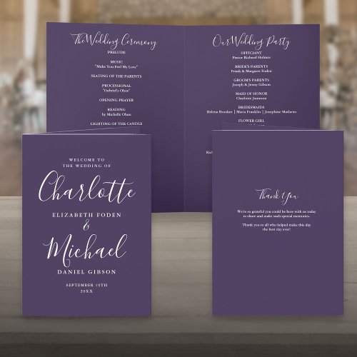 Purple Elegant Signature Script Wedding Program