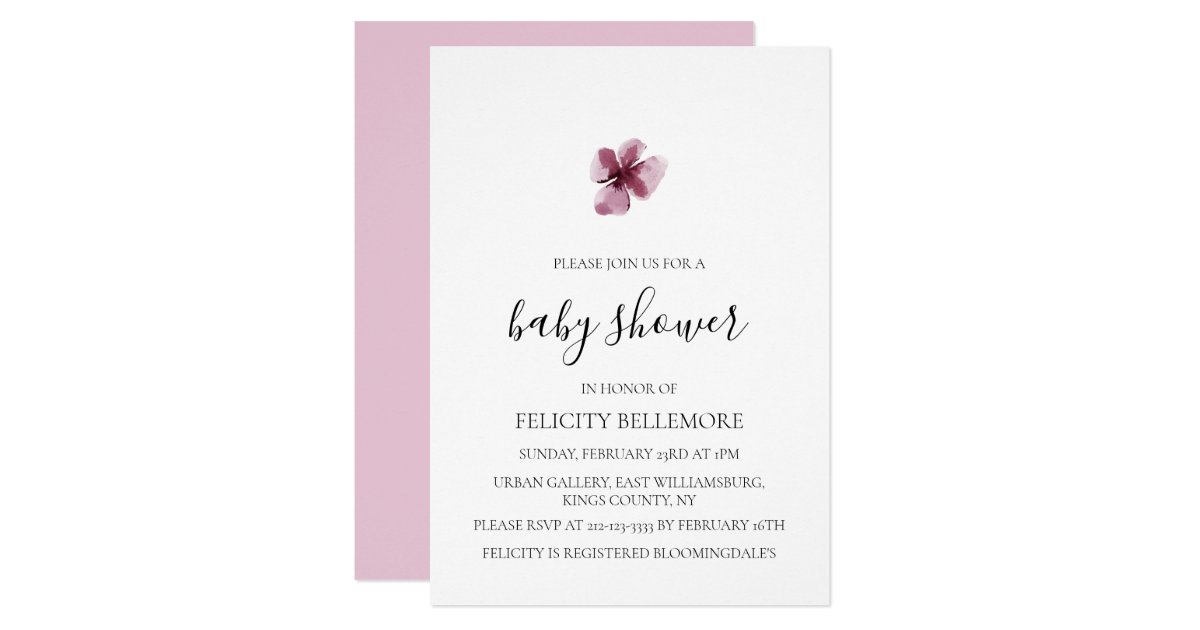 Purple Elegant Simple Girl Baby Shower Invitation | Zazzle.com