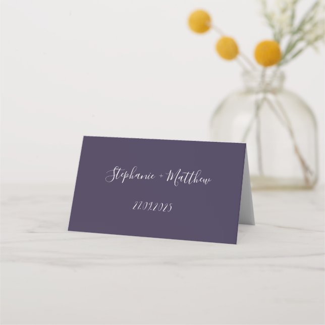 Purple Elegant Simple Minimalist Wedding Place Card (Back)