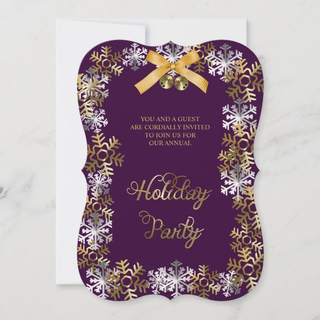Purple Elegant Snowflake Corporate Party Invite (Front)