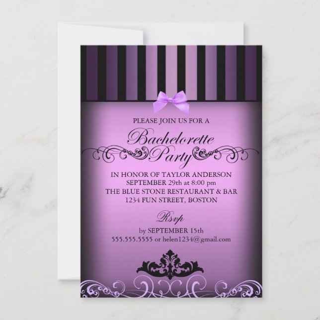Purple Elegant Stripe Bachelorette Party Invite (Front)
