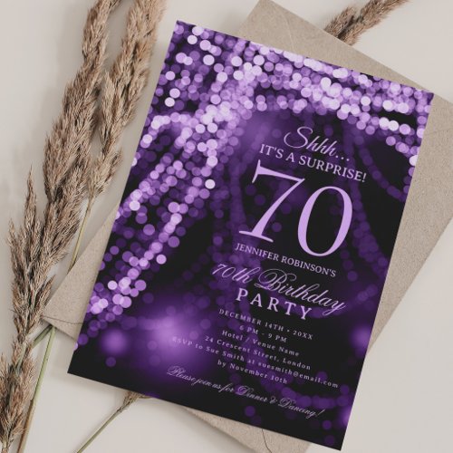 Purple | Elegant Surprise 70th Birthday Party  Invitation