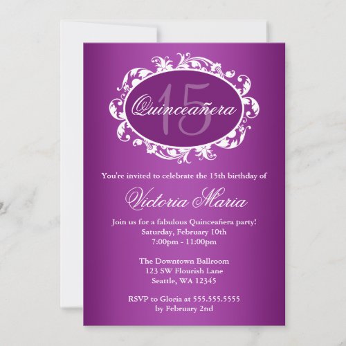 Purple Elegant Swirl Quinceanera Birthday Party Invites