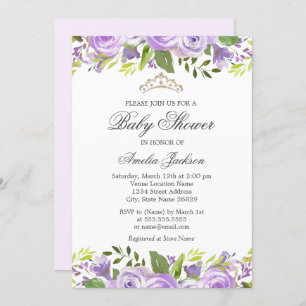 purple Elegant Watercolor Floral Baby Shower Invitation