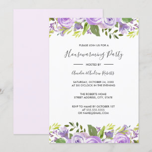 Purple Elegant Watercolor Floral Housewarming Invitation