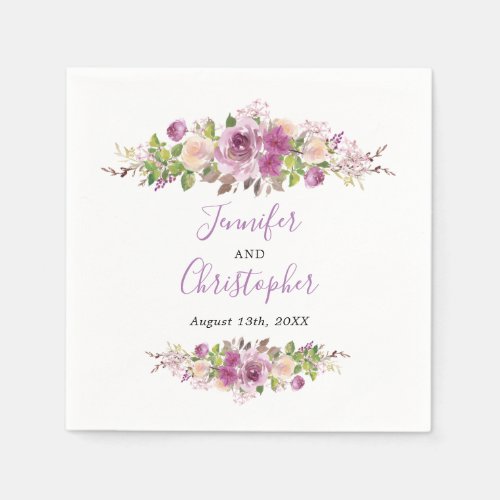 Purple Elegant Watercolor Floral Wedding Napkin