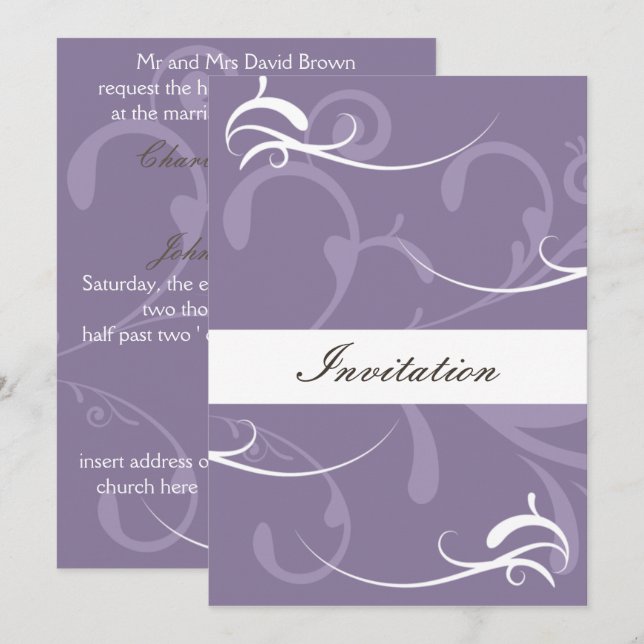 Purple Elegant Wedding Cards (Front/Back)