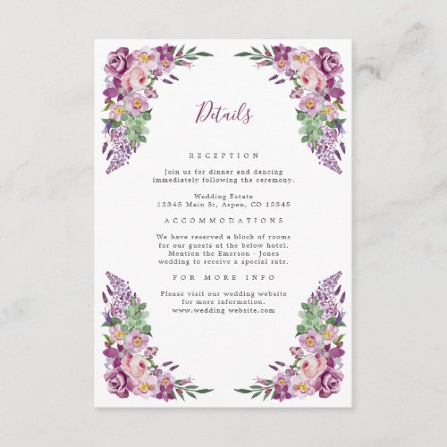 Purple Elegant Wedding Detail Enclosure Card