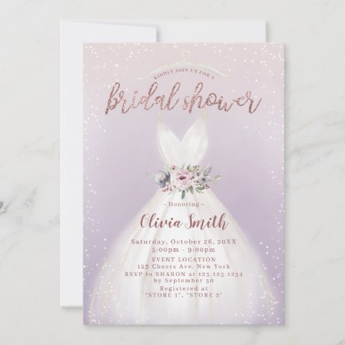 Purple Elegant Wedding Dress Bridal Shower Invitat Invitation