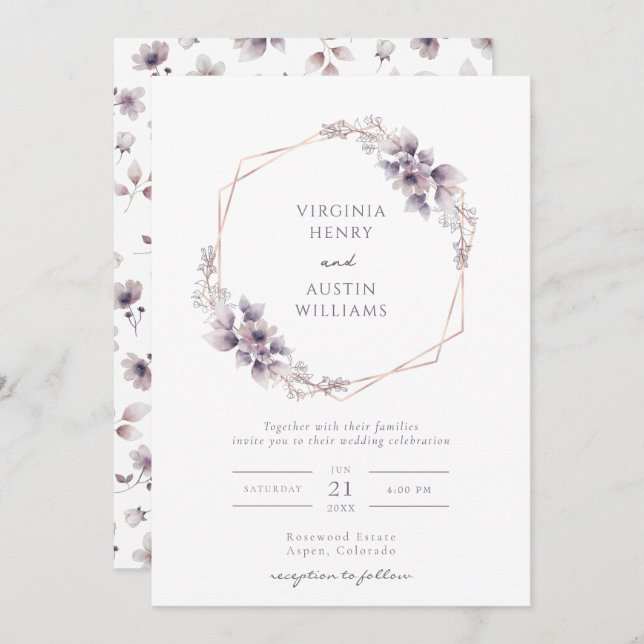 Purple Elegant Wedding Invitation (Front/Back)
