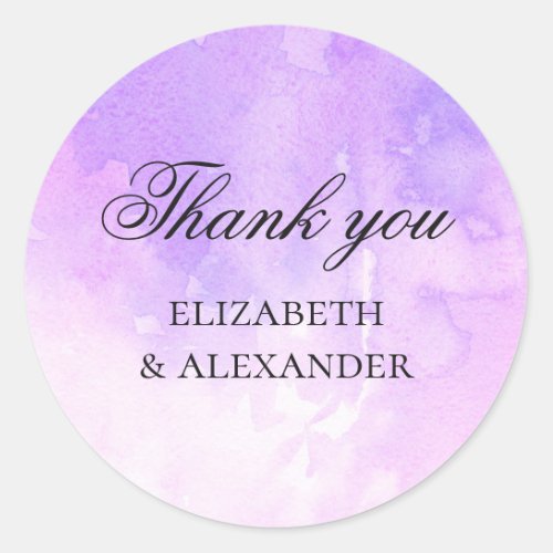 Purple elegant wedding Watercolor lilac thank you Classic Round Sticker