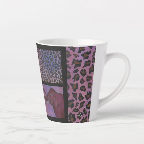 Purple Elephant and animal prints 4 tall Latte Mug