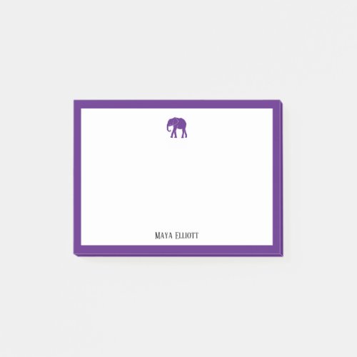 Purple Elephant and Border on White with Name Post_it Notes
