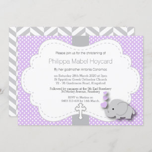 Purple - Elephant 🐘 Baby - Christening Invitation