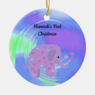 Purple Elephant Baby First Christmas Ceramic Ornament