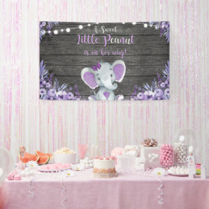 Purple Elephant Baby Shower Backdrop Rustic Banner