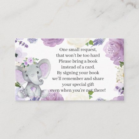 Purple Elephant Baby Shower Book Request Card
