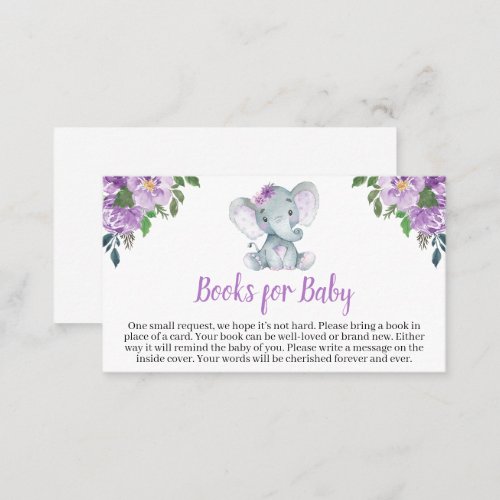 Purple Elephant Baby Shower Books for Baby Business Card
