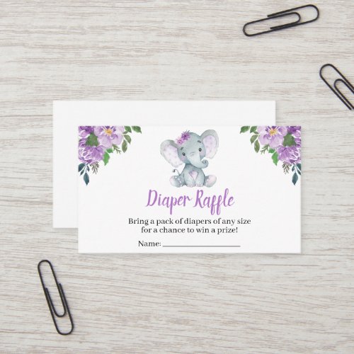 Purple Elephant Baby Shower Diaper Raffle Business Card