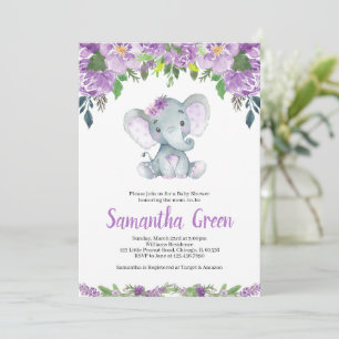 Purple Elephant Baby Shower Invitation
