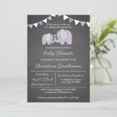 Purple Elephant Baby Shower Invitation (Standing Front)