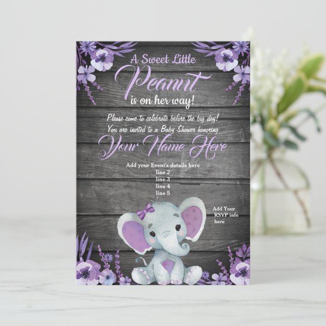 Purple Elephant Baby shower invitation rustic Zazzle