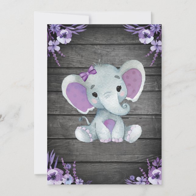 Purple Elephant Baby shower invitation rustic Zazzle