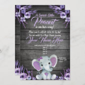 Purple Elephant Baby shower invitation rustic (Front/Back)