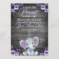 Purple Elephant Baby shower invitation rustic