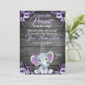 Purple Elephant Baby shower invitation rustic (Standing Front)