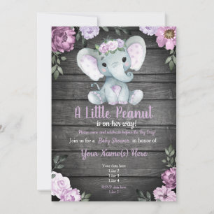 Purple Elephant Baby Shower invitation, rustic Invitation