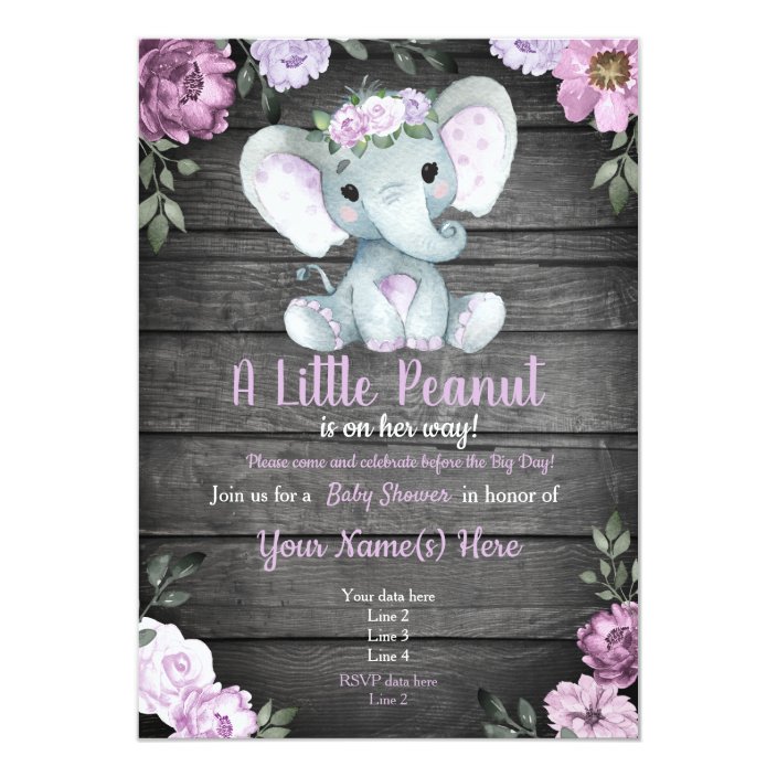 purple elephant baby shower invitations