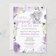 Purple Elephant Baby Shower Invitations for a Girl