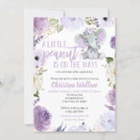 Purple Elephant Baby Shower Invitations for a Girl