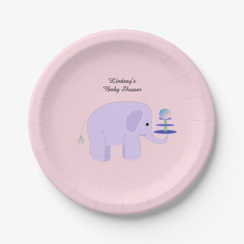 Purple Elephant Baby Shower Paper Plates