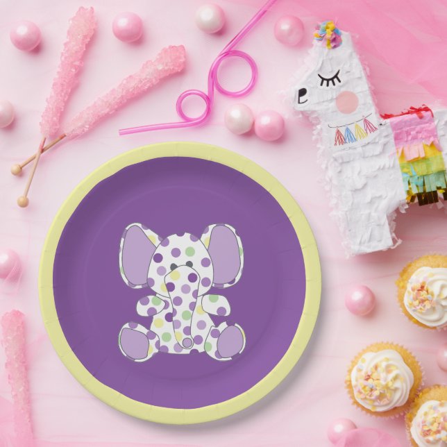 Purple Elephant Baby Shower Paper Plates (Party)