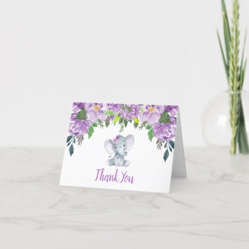 Purple Elephant Baby Shower Thank You Card