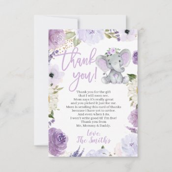 Purple Elephant Baby Shower Thank You Cards by PartyPrintery at Zazzle