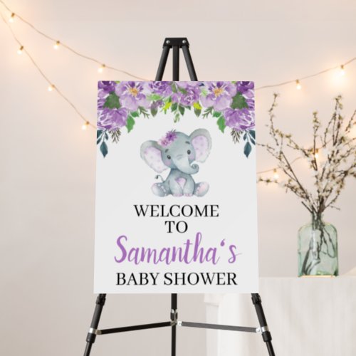 Purple Elephant Baby Shower Welcome Sign
