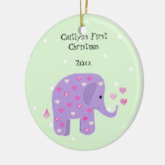 Purple Elephant Baby's First Christmas Ceramic Ornament