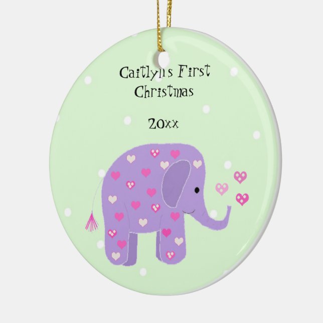 Purple Elephant Baby's First Christmas Ceramic Ornament (Left)