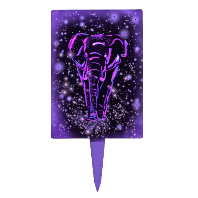 Purple Elephant Cake Topper Walking Starry Night (Front)