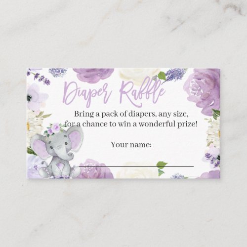 Purple Elephant Diaper Raffle Card for a Girl